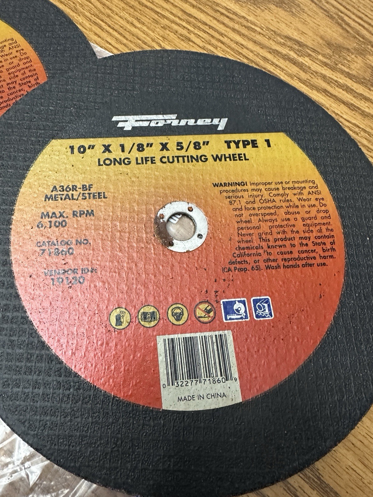 Lot of 2 Forney 71860 Aluminum Oxide 6100 rpm 10″ Dia. Cut-Off Wheel 1/8″ Thick