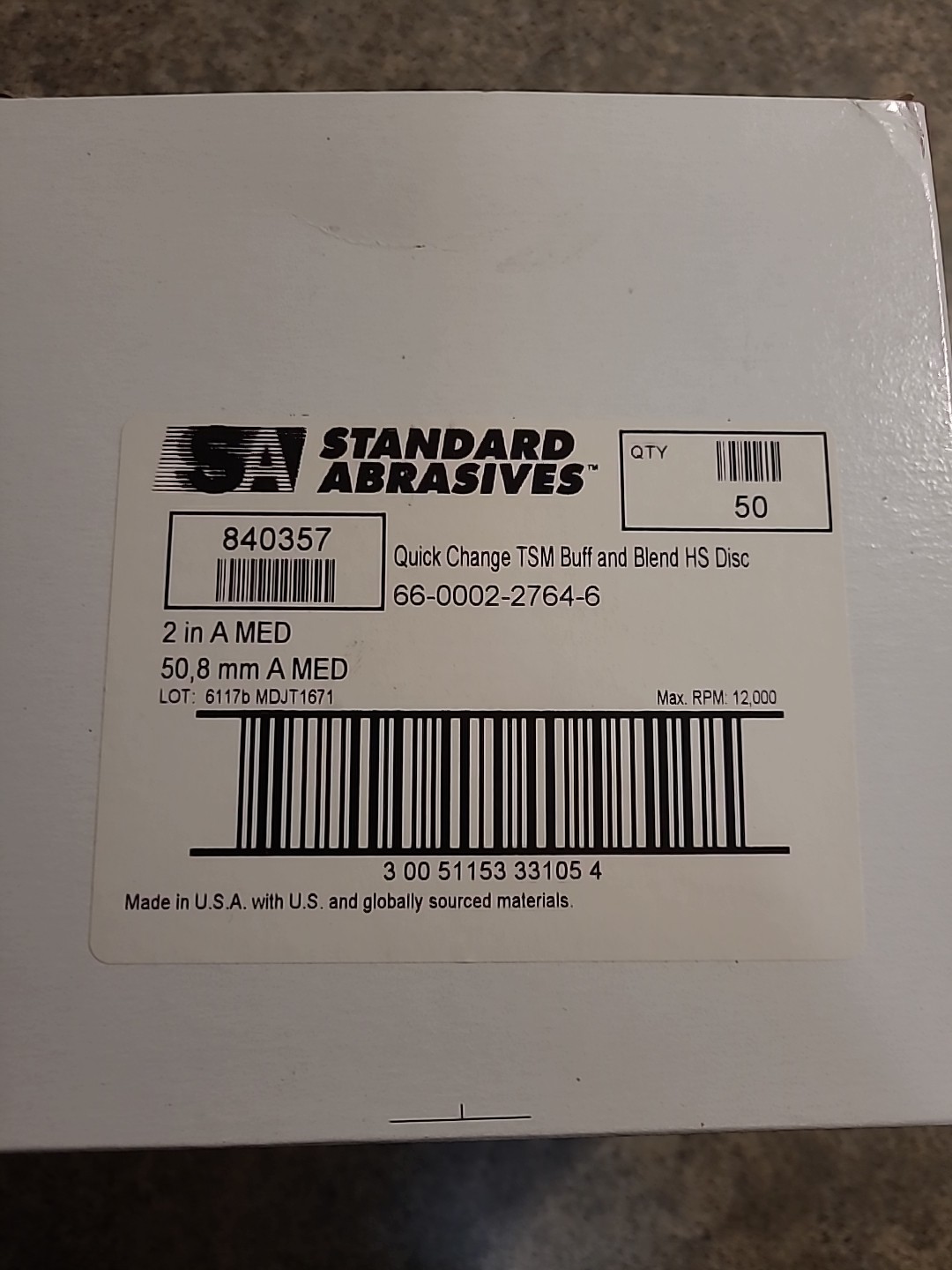 Standard Abrasives Quick Change Buff and Blend HS Disc, 840357, A/OMedium, TSM