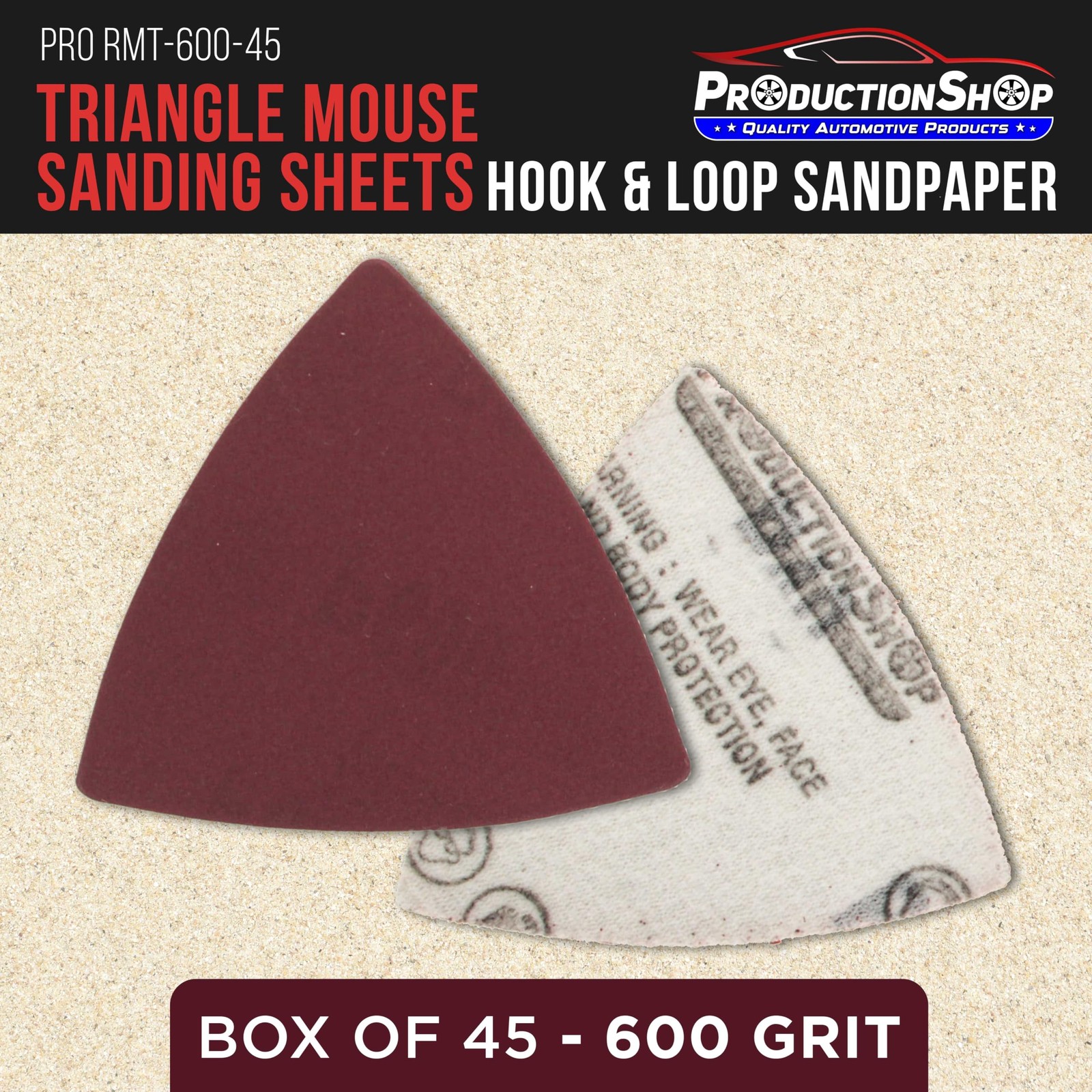 ProductionShop Premium 600 Grit Triangle Mouse Detail 3″ x 3″, Oxide Brown