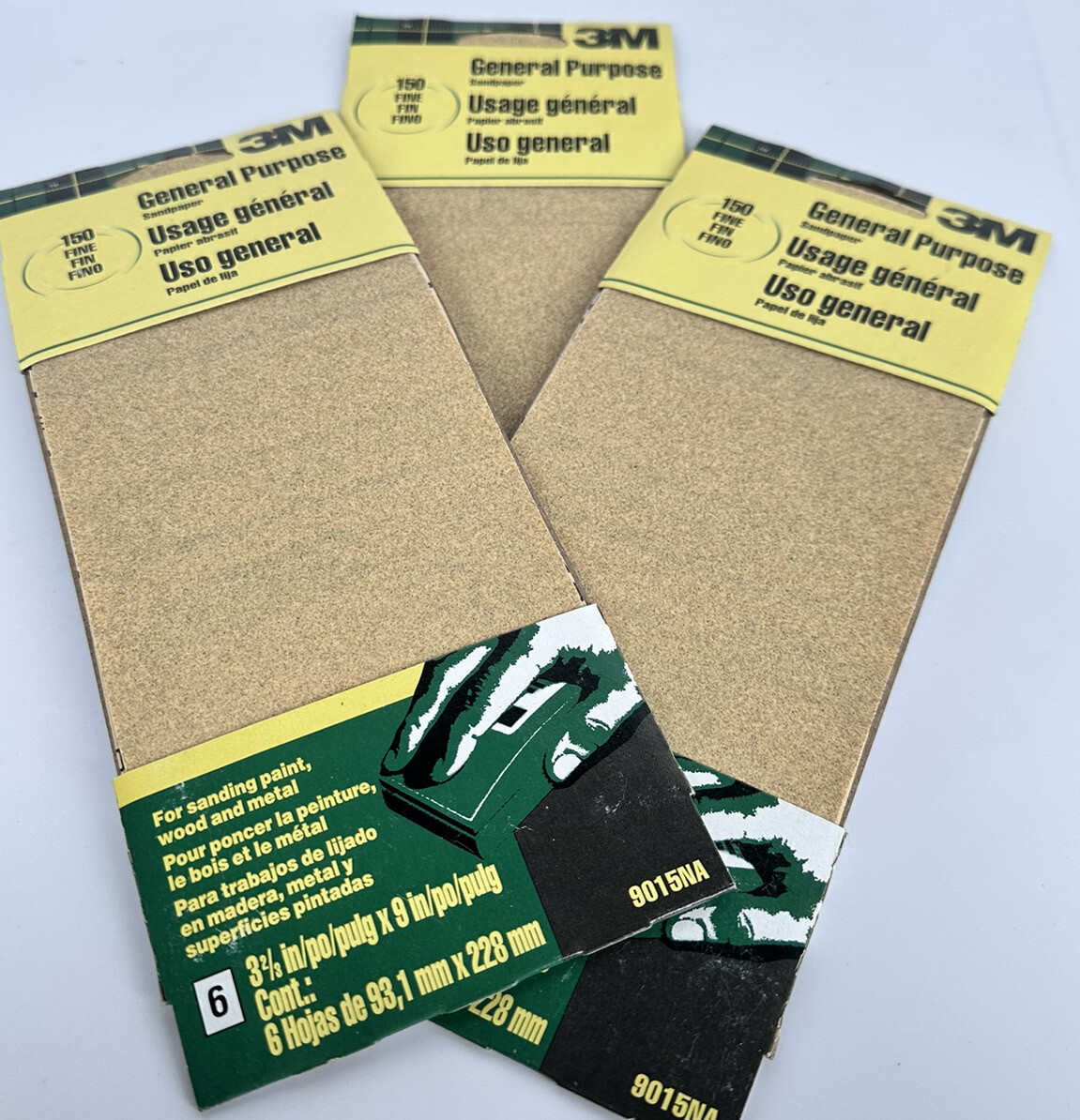 3M Aluminum Oxide Sandpaper 9015NA 3-2/3 in x 9 in Fine 150 grit – 3 packs of 6
