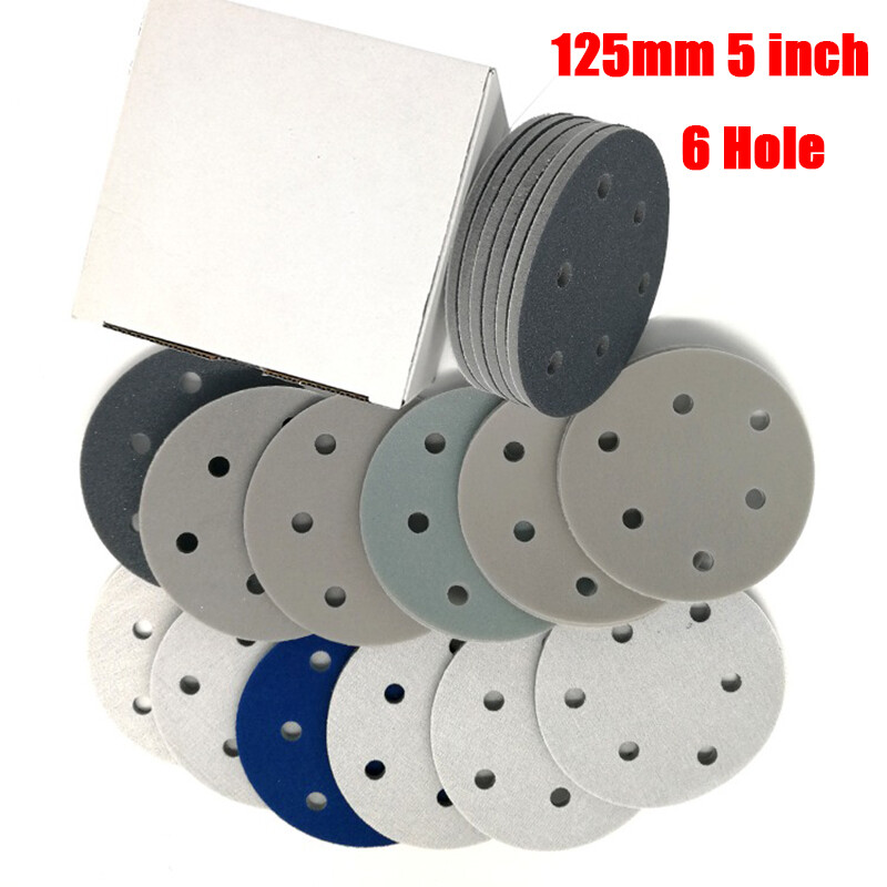 5″ 6 Hole Sponge Sanding Discs 300-3000 Grit Hook & Loop Sandpaper Wet and Dry