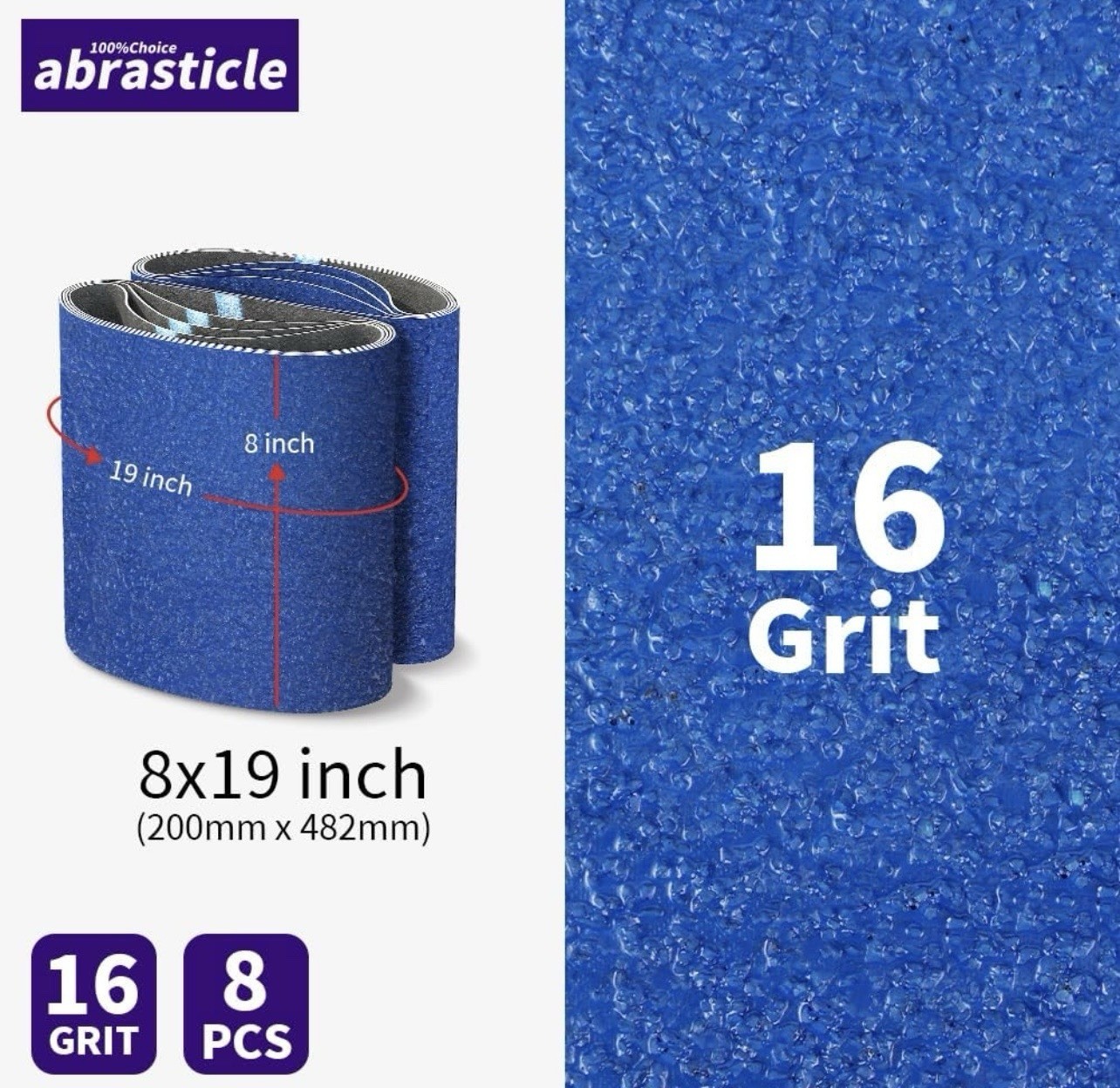Abrasticle 8×19″ 16 Grit 8 Pcs Blue Zirconia Cloth Floor Sanding Belts for EZ-8