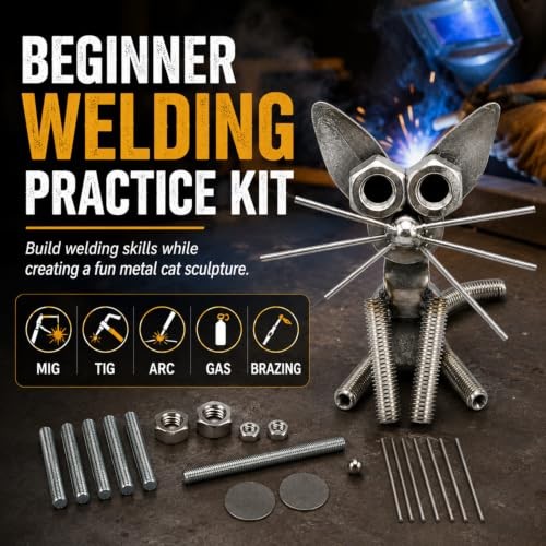 19 Pcs Cat Welding Practice Kit, 3D Cat Sculpture Carbon Steel Art DIY Metal